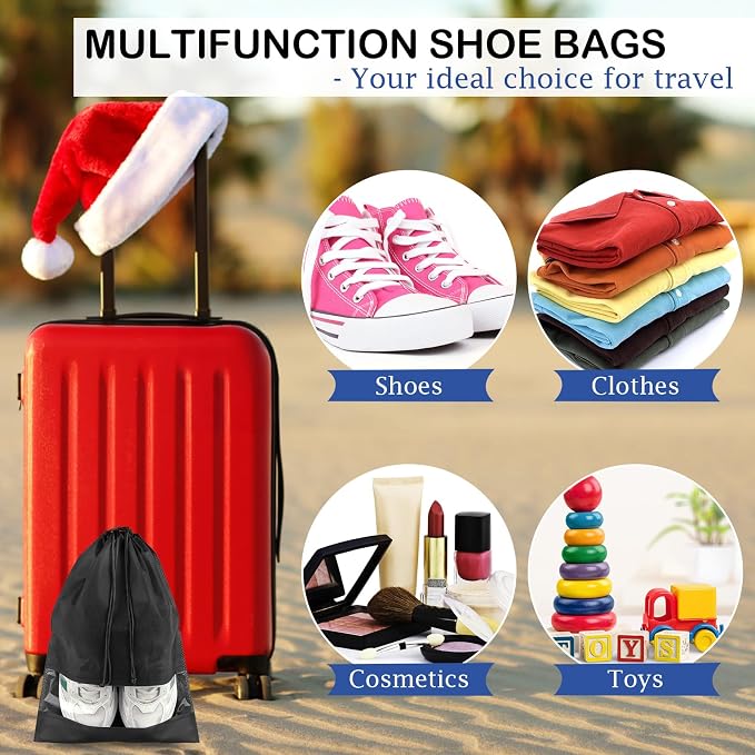 COIDEA 18 Pack Shoe Bags for Travel, Large Travel Shoe Bags for Packing | with Clear Window, Dustproof Drawstring Travel Shoe Storage Bags Travel Essentials for Men & Women, Black - Image 4