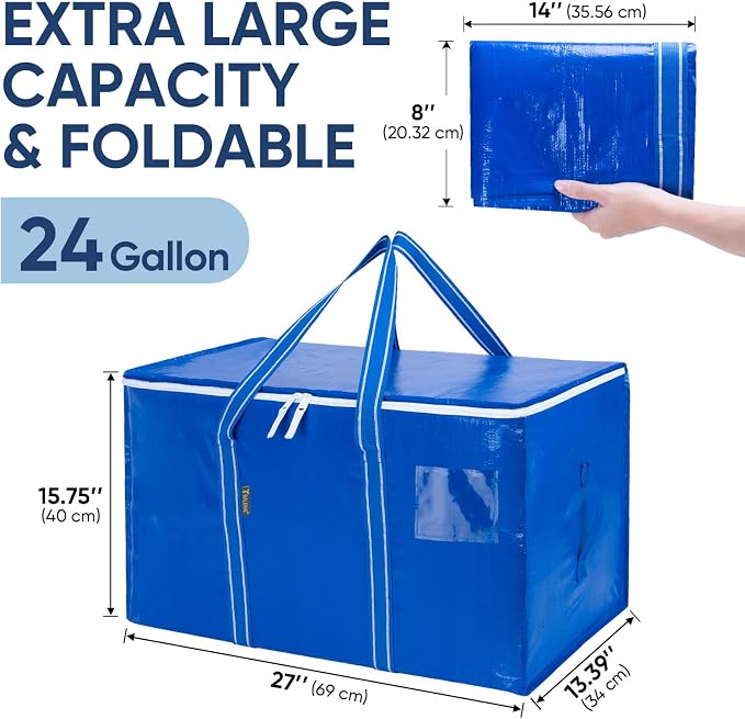 BALEINE 6-Pack Oversized Moving Bags with Reinforced Handles, Heavy-Duty Storage Tote for Clothes, Moving Supplies (Royal Blue, 6-Pack) - Image 2