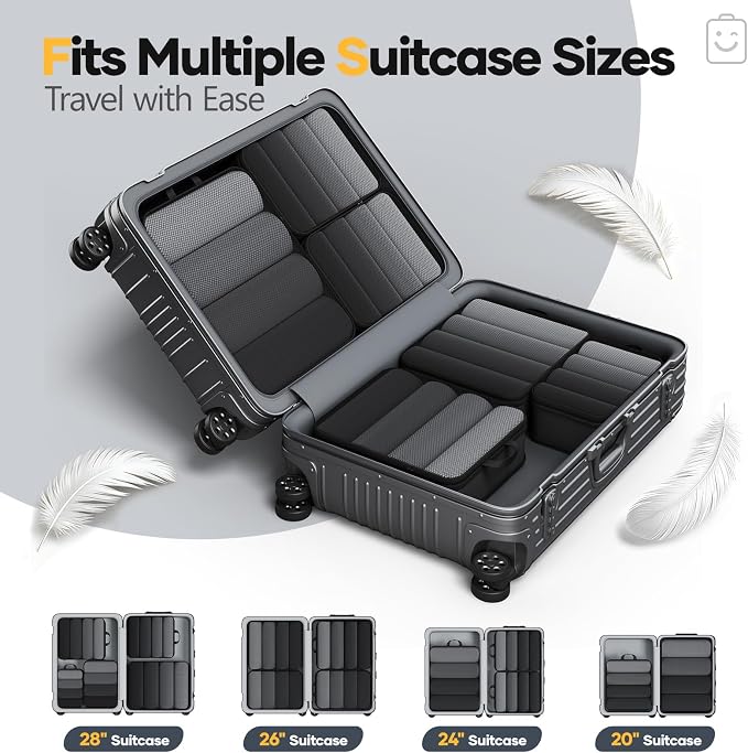 Veken 6/9/11 Set Compression Packing Cubes Garment Bags for Travel Essentials,Compressible Expandable Luggage Organizer Bags for Clothing,Space Saver Bags with Over 1000 pcs of Mesh Holes(Black) - Image 7