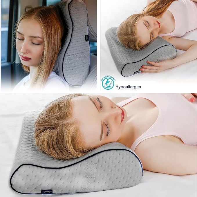 alkamto Travel & Camping Comfortable Memory Foam Pillow – Easy to Carry Portable Bag – Temperature Regulating Pillow Case (Grey Contour) - Image 8