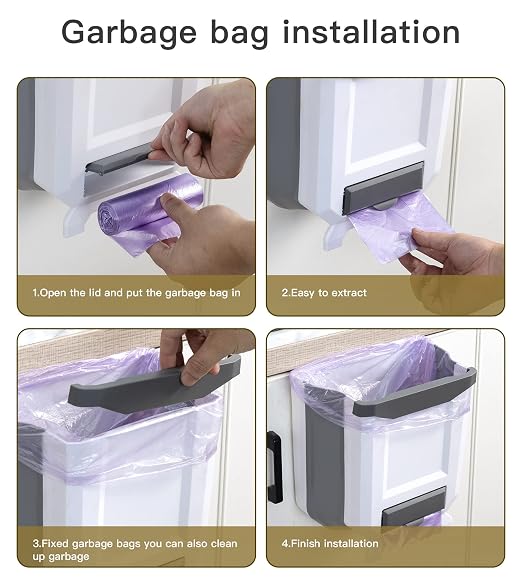 Hanging Kitchen Trash Can, Foldable Waste Bin for Kitchen, Collapsible Hang Small Plastic Garbage Can 2.4 Gallon for Cabinet/Car/Bedroom/Bathroom (White) - Image 5