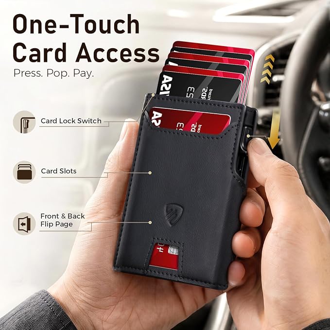 RUNBOX Wallet for Men 9-13 Cards RFID Blocking Slim Pop-Up Card Holder | Minimalist Aluminum Smart Wallet with ID Window, Compact Credit Card Holder, Stretchable Cash Slot, Birthday Gift for Men - Image 2