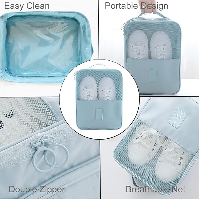 Shoe Bag for Travel, Travel Shoe Bag for Packing, Hold 3 Pairs of Shoes, Travel Essentials for Flying Shoe Organizer Shoe Storage Bag for Travel Light Blue - Image 3