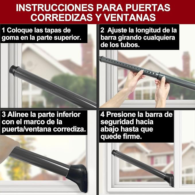 AceMining 1 Pack Door Security Bar, Patio Door Lock, 20-50 in | Sliding Glass Door Security Bar for Patio Door, Window Security and Door Stopper Protection, Grey - Image 9