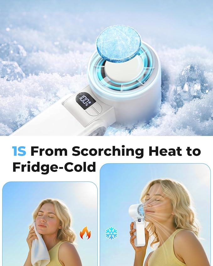 MORECORE Portable Handheld Fan with Ice Cooler, [Instant Chill to 50℉] Birthday Gifts for Men Mom Women Grandma Her Hot Flash, 5000mAh Cooling Fan, Camping Beach Cruise Travel Essentials 2026 - Image 2