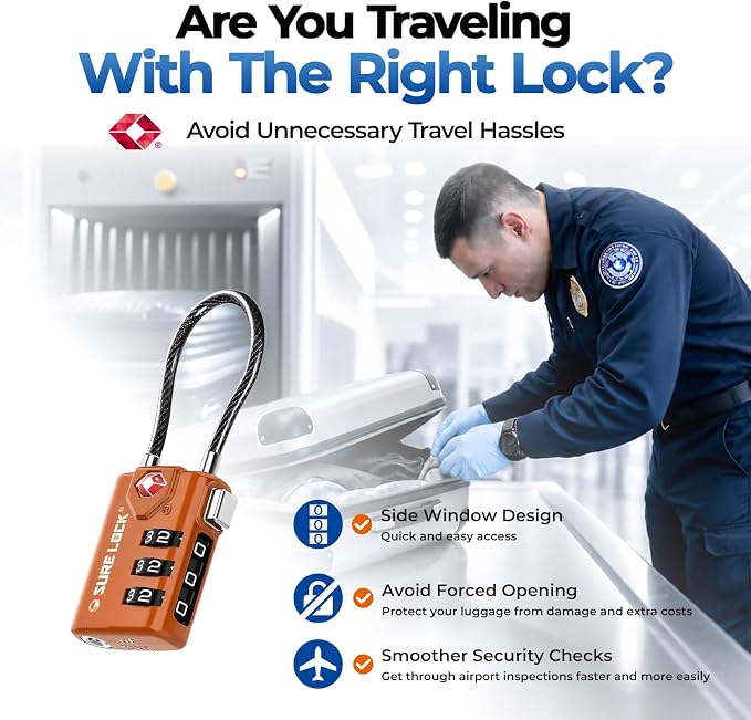 SURE LOCK TSA Approved Luggage Locks with Open Alert Indicator, 3 Digit Combination Cable Travel Lock for Suitcase, Backpack, Gym Locker, Toolbox & Travel Bag - Image 3