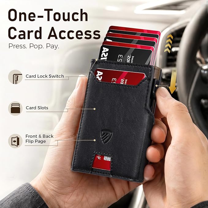 RUNBOX Wallet for Men 9-13 Cards RFID Blocking Slim Pop-Up Card Holder | Minimalist Aluminum Smart Wallet with ID Window, Compact Credit Card Holder, Stretchable Cash Slot, Birthday Gift for Men - Image 2