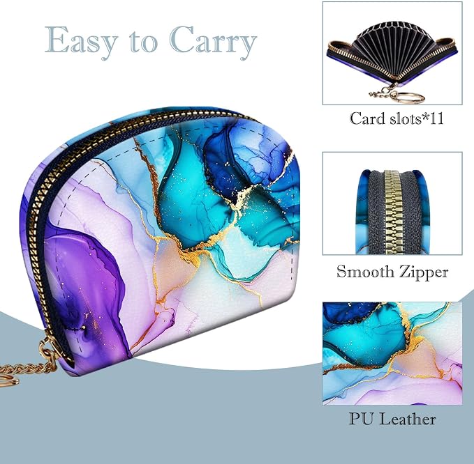 Women's Slim RFID Wallet – Compact Leather Card Holder Wallet for Women, 9 Card Slots RFID Blocking Credit Card Organizer, Small Travel Wallet - Colorful Marble - Image 4