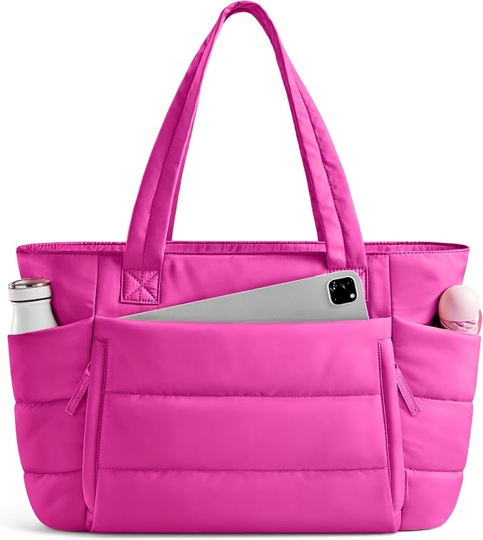 Uselike Tote Bag for Women with Zipper, Quilted Puffer Tote Bag with Compartments, Lightweight Puffy Work Bags for Women by Uselike
