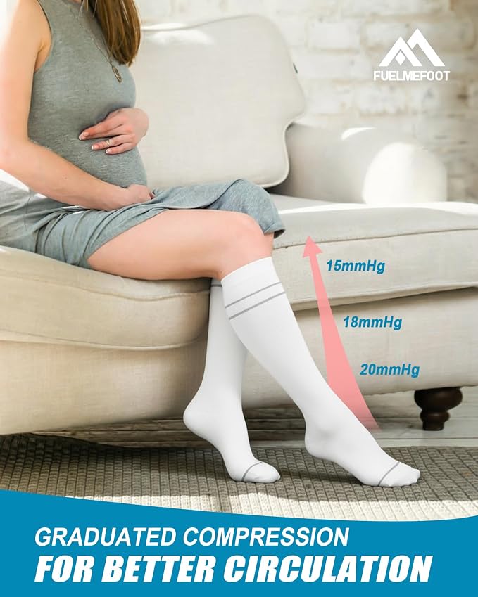 6 Pairs Compression Socks for Women & Men 15-20mmHg Knee High Socks | Graduated Compression Socks Supports Circulation, Ideal for Nurses Pregnancy, Travel, Flying, Running & Daily Wear - Image 4