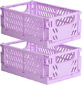 HUUSMOT 2-Pack Collapsible Plastic Storage Baskets, Purple, 9.8"x6.5"x3.8" | Pastel, Space-Saving, Collapsible Plastic Bins, Cute Mini Storage Crates, for Classroom, Kitchen, Office, Bedroom by HUUSMOT
