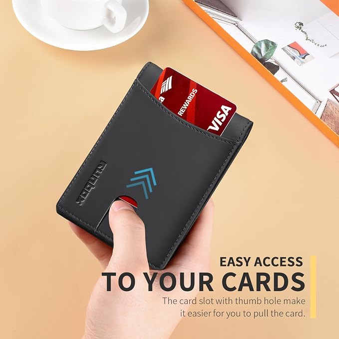 RUNBOX Slim Wallet for Men Genuine Leather RFID Blocking Bifold Minimalist Front Pocket Mens Wallet with Money Clip Thin Gift Box - Image 4