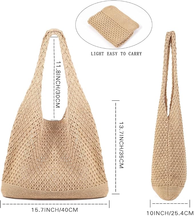 COOKOOKY Crochet Beach Tote bag Summer Beach Bag for Women Aesthetic Mesh Tote Bag Hippie Bag Knit Bag - Image 4