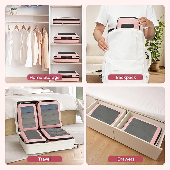 BAGAIL 8 Set Compression Packing Cubes, Expandable Luggage Organizer Bags for Travel Accessories (Pink) - Image 7