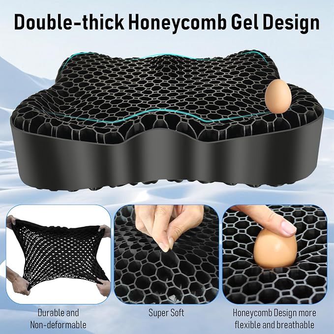 Gel Seat Cushion, Thickened Big Breathable Honeycomb Design Absorbs Pressure Points Gel Cushion with Anti-Slip Cover Seat Cushion for Office Chair Home Car Seat Cushion for Wheelchair - Image 4