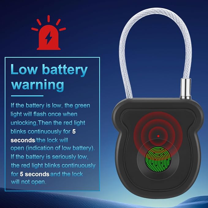 Fingerprint Padlock, Keyless Smart Lock, 0.5s Unlock, 20 Fingerprints, USB-Key, Emergency Unlock Code, Low Power Warning, Anti-Theft for Suitcase, Drawer, Wardrobe - Image 6