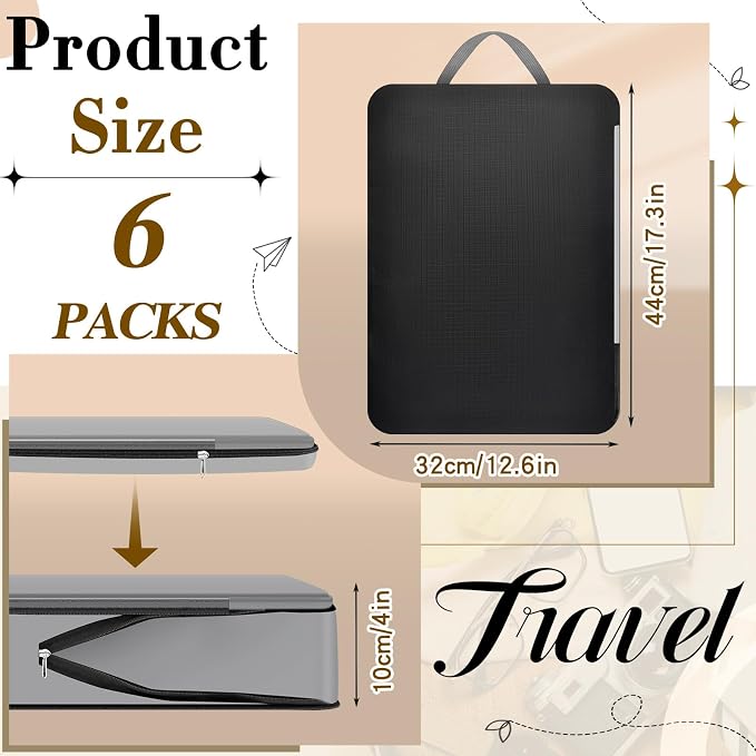 Hosuly 6 Pcs Large Ultralight Compression Packing Cubes for Travel 17.3 x 12.6'' XL Large Expandable Luggage Storage Organizers for Save Space Family Long Trips (Black, Gray, Beige) - Image 2