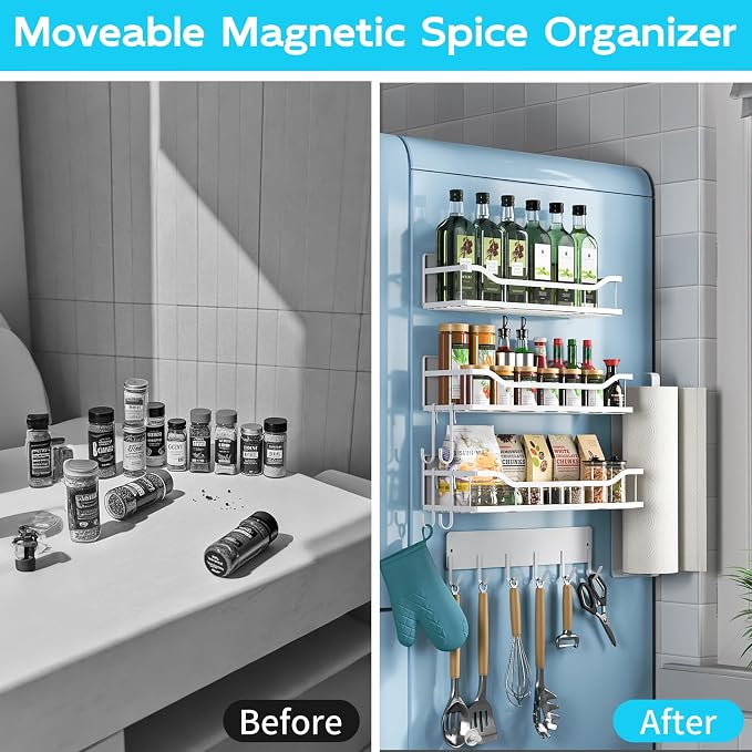 Multifunctional Magnetic Shelf for Washing Machine, Refrigerator, Microwave, and Any Metal Surface, Powerful Magnetic Shelves Include Magnetic Paper Towel Holder, Unique Hollow Design (5 pcs - White) - Image 6