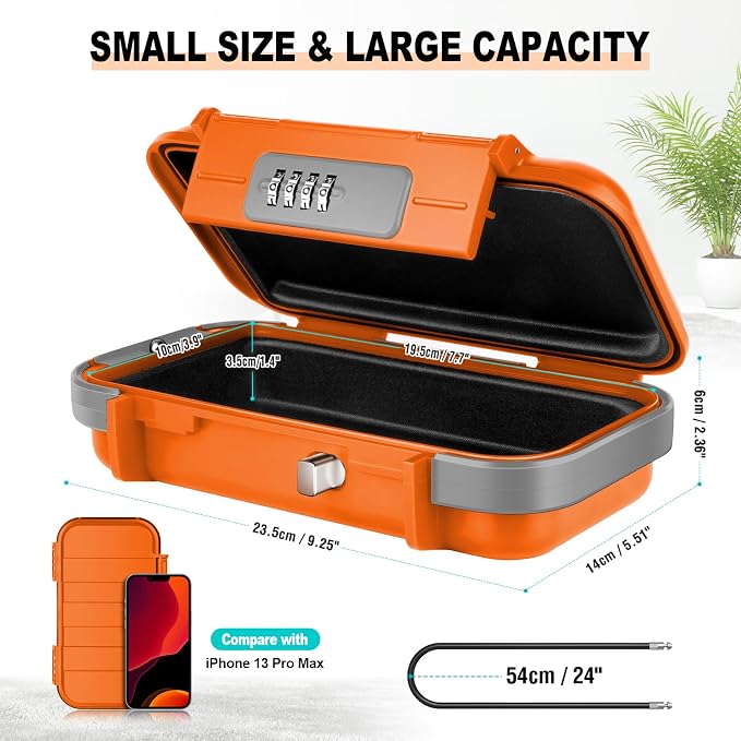 HUANLANG Portable Safe Lock Box with Combination Lock Mini Beach Travel Safe Waterproof Small Lockable Box with Removable Wire Rope Combination Safe Box for Dorm,Travel,Beach,Hotel,Car,Home,Office - Image 5