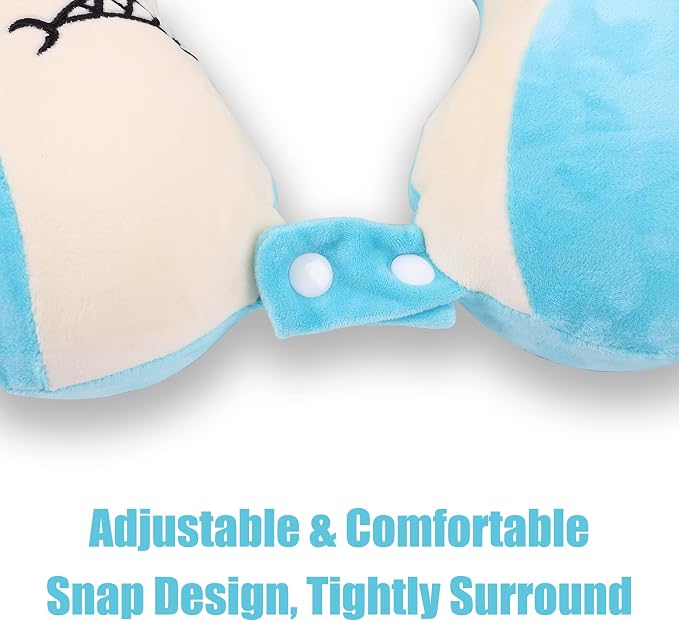 Sexysamba Cartoon Headrest & Neck Pillow for Kids Boys & Girls, Teens, Travel Accessories for Airplane, Car, Recline, Memory Foam Cute Travel Pillow with Sleep Eye Mask - Shark - Image 3