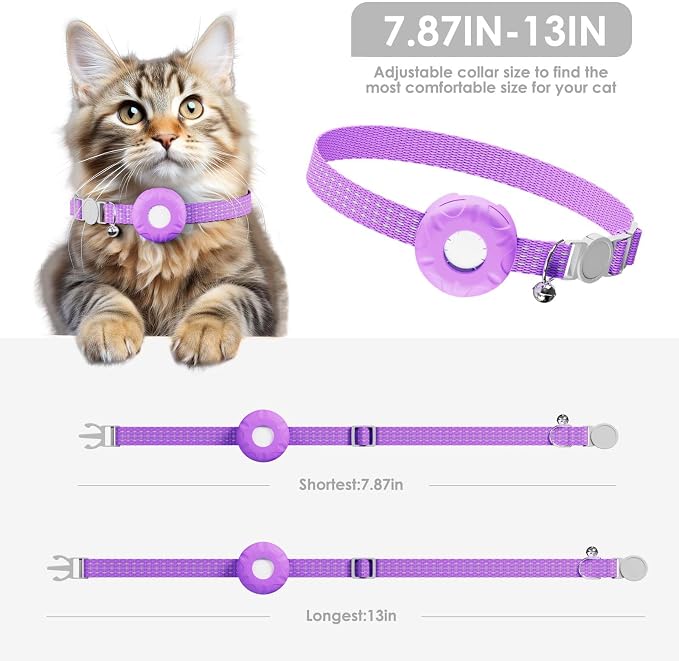 Cat Tracker, GPS Tracker, No Monthly Fee Subscription Fee Pet Tracker, Compatible with Apple Find My App (Only iOS), Real-Time Location, Cat Trackers Collar with Safety Elastic Buckle, Purple - Image 4