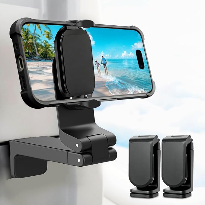 CreaDream 2 Pack Airplane Phone Holder, 360° Rotation Phone Mount for Travel Essentials, Adjustable Handsfree Phone Stand for Flight Desk, Pocket Size Compatible with All 4.7-6.9 inch Phones by CELLPHONESTAND