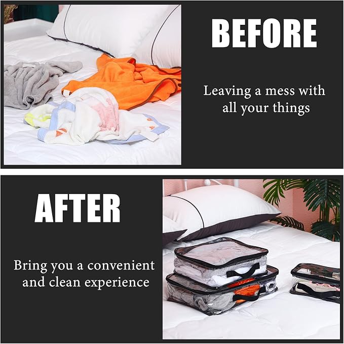 Hillban 6 Pcs Black Large Clear Travel Packing Cube 3 Sizes See Through PVC Organizer for Suitcase Multipurpose Pouch with Handle Vinyl Zippered Storage Bags Luggage Cube Organizer - Image 6