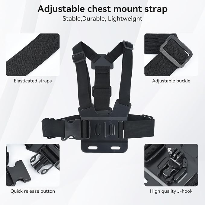 4 in 1 Action Camera Accessories for GoPro Hero 13/12/11/10/9/8/7/6 | Chest Mount Harness+Backpack Clip+360° Rotating Head Strap+Wrist Strap for DJI Osmo Action/Pocket 4/3/Insta360 X5/X4, TW06 - Image 4