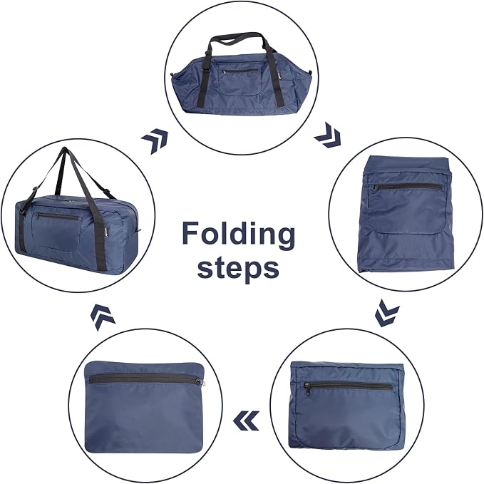 HOLYLUCK Foldable Travel Duffel Bag Luggage Great for Gym -55L, Navy Blue - Image 6