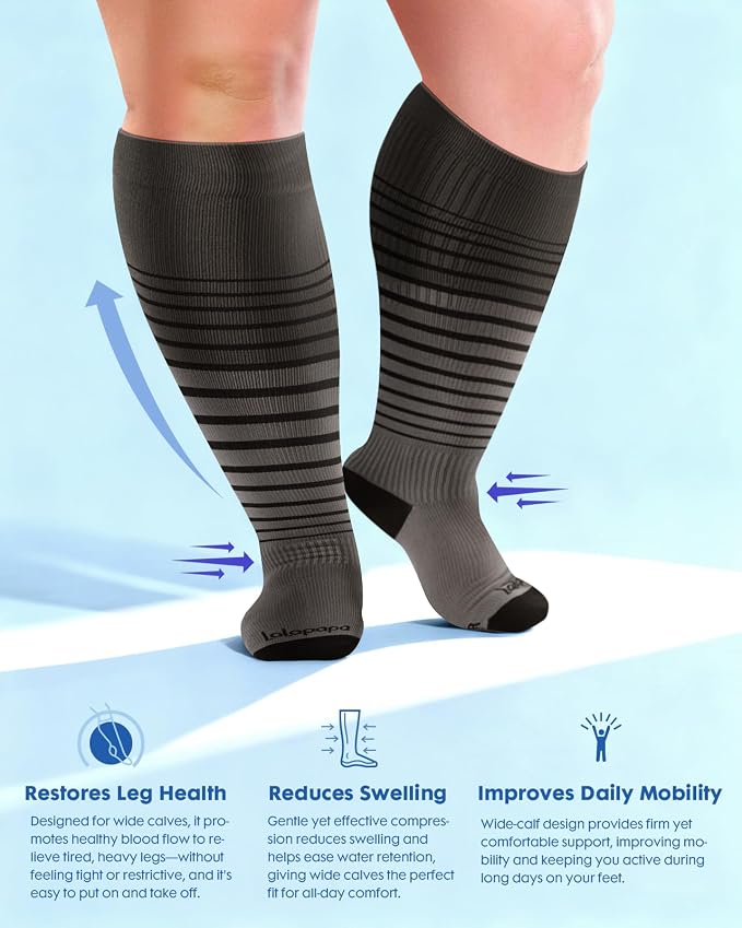 3-Pair Wide Calf Compression Socks for Women | 20-30mmHg Graduated Support, Easy On & Off, Knee High Length, Ankle Support, Travel Nurse Daily Wear, Cute Patterned - Image 6