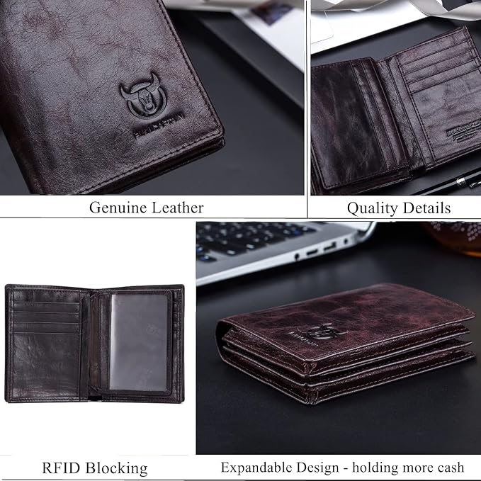 BULLCAPTAIN Large Capacity Genuine Leather Wallet for Men QB-027 | Bifold Wallet,RFID Blocking,Credit Card Holder,15 Card Slots,Special Expandable Design,gift choice - Image 5