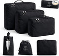 7 Set Packing Cubes For Travel | Luggage Organizer Bags With Shoe, Laundry Bag, Accessory Pouch And Lingerie Bag | Durable And Space Saving Suitcase Organizer For Travel Essentials | Black by FUNSTITUTION