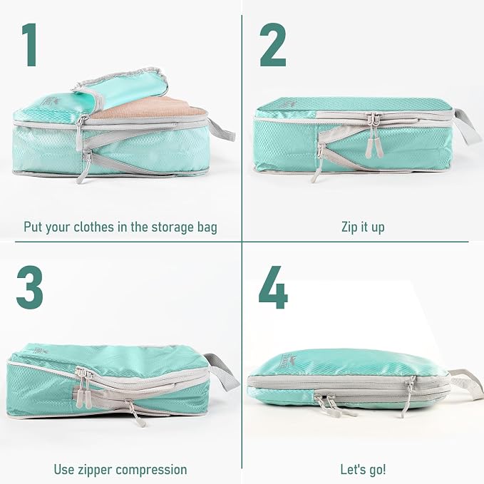 6 Set Compression Packing Cubes, Suitcase Organizer, Lightweight Travel Essentials, Compression Bags For Travel Accessories Luggage Storage Set (6Pcs, Blue) - Image 3