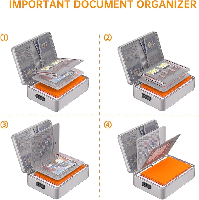 DocSafe 5200°F Fireproof Document Organizer Box with Lock, Silver (Soft) | Heat Insulated 8 Layers File Protection Bag,Water-Resistant Zipper,Portable Home Office Travel Safe Storage for Files,Laptop - Image 6