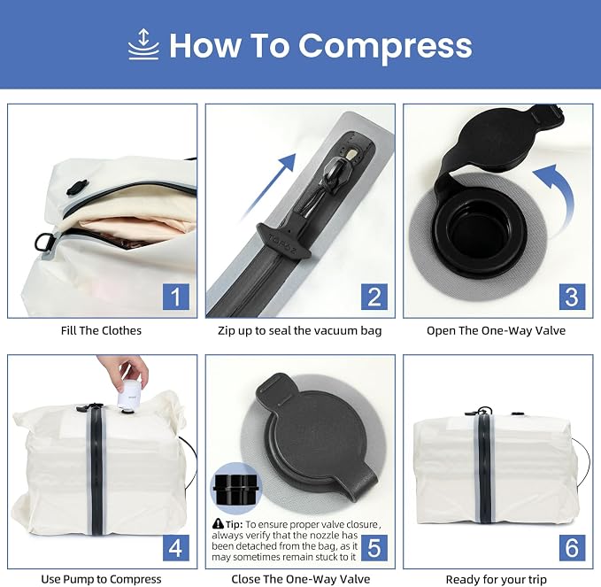 BAGAIL TPU Vacuum Bag for Travel, Reusable Compression Bag with IPX8 Waterproof Zipper, Save Space for Suitcase, Backpack and Carry on (Cream, Large, With Pump) - Image 6