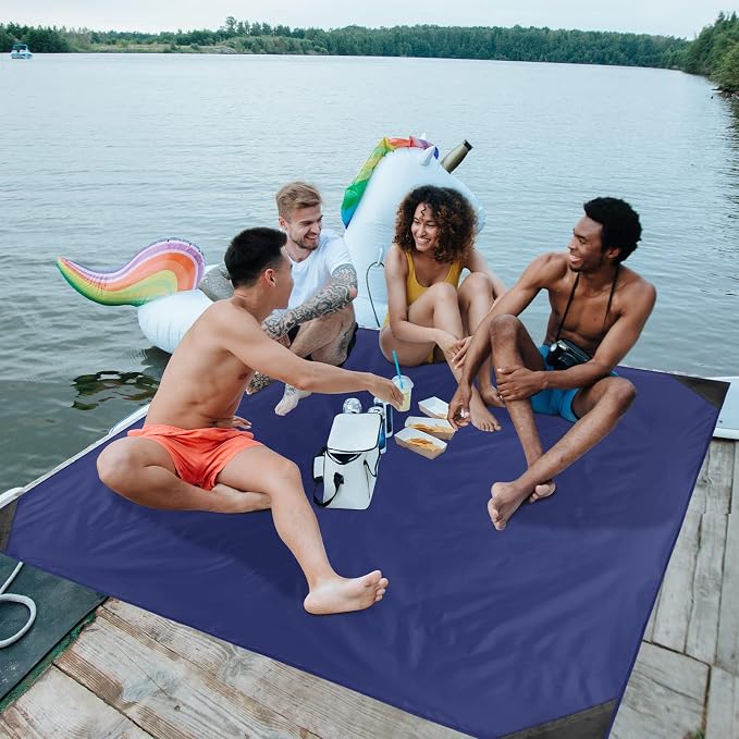 Odoland Sandproof Beach Blanket, Waterproof Portable Mat with Carry Pouch | 71“x63” Quick Drying & Foldable Lightweight Sand Free Beach Mat Tarp for Hiking, Camping, Travel, Blue - Image 7