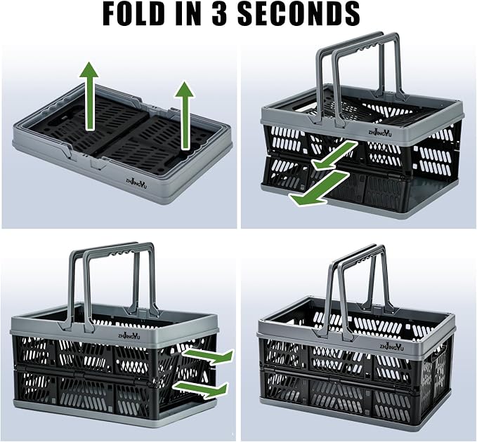 Small Plastic Baskets Black,Pack-2 Plastic baskets for organizing,collapsible shopping basket,foldable crate with Handles,collapsible storage crate,car basket,for Kitchen,Bathroom,Medicine - Image 6