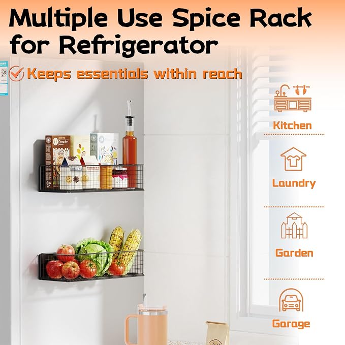 ULIBERMAGNET Magnetic Baskets Fridge Organizers, Large Capacity Metal Wire Mesh Basket Spice Rack for Fridge Storage, Magnetic Shelf for Garage, Laundry, Kitchen, Workshop, Cabinet(2 Pack) - Image 3