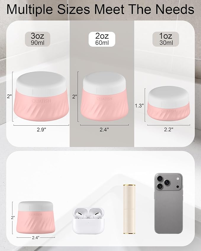 Quatish 6 Pack Travel Size Containers for Toiletries, 2oz, Dusty Pink | Leakproof, TSA Approved Silicone Jars, Easy to Clean, Portable Travel Essentials for Lotion Cosmetics Medicines and Jewelry - Image 3