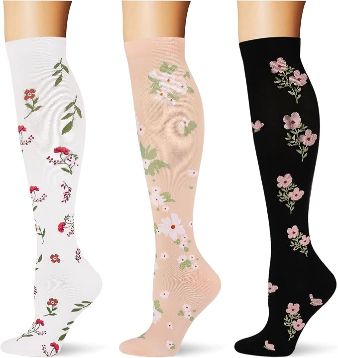 (3 pairs) Compression Socks 20-30 mmHg Long Knee High Socks for Women Men Support Athletic Travel Daily Wear by Saniripple