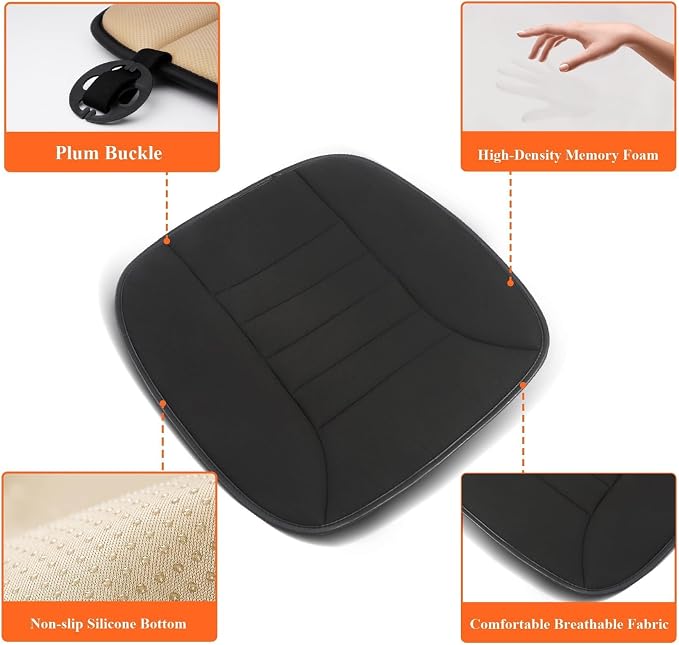 kingphenix Memory Foam Car Seat Cushion for Driver and Office Chair Comfort | 1.2-Inch-Thick Memory Foam Seat Pad, Soft, Breathable Fabric, Non-Slip Silicone Bottom for Long Drives and Office Use, Black - Image 4