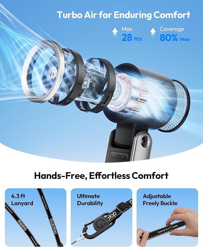 Gaiatop Portable Handheld Turbo Fan, 15 Hrs Cooling, 180° Foldable 4-in-1 Hand Held Fans, 6-Speed (1-100) Personal Mini Handheld Fans, Small Portable Fan for Travel, Working, Outdoor Women Gifts Black - Image 8