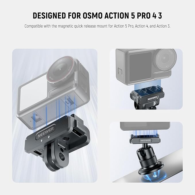 NEEWER Action Camera Accessories Kit Compatible with DJI Osmo Action 5 Pro/4/3, Cold Shoe Mount, Quick Release Magnetic Mount & Ball Head Adapter, AC011+AC012+ AC013, Dark Gray - Image 2