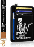 Yonlevres Skeleton Credit Card Holder Slim RFID Wallet Women Wristlet Funny | Front Pocket, Handy, RFID Blocking, Woman Girls Ladies Gifts, D-ring for Keychain,Thin Mini Card Case, ID Window, PU Leather by Yonlevres