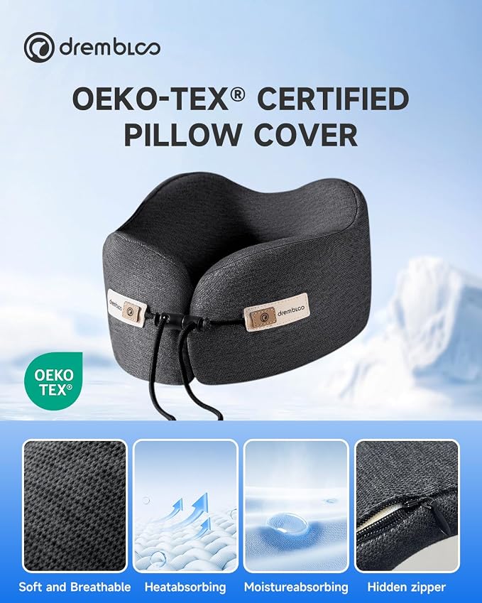 Travel Neck Pillow for Airplane, Premium Memory Foam 360° Ergonomic Support for Sleeping on Long Flights, Compact Portable Sleep Essential with Comfortable Cover for Cars, Office Naps & Home Use - Image 5