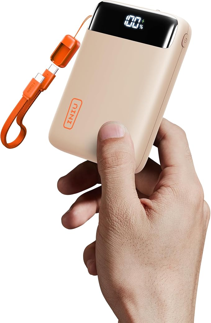 INIU Portable Charger, Smallest 20000mAh 22.5W Fast Charging Power Bank | USB-C Cable, Flight-Safe, Travel Essentials, Flashlight, Battery Pack for iPhone 17 Samsung Xiaomi Google, Mini Size, Beige by INIU