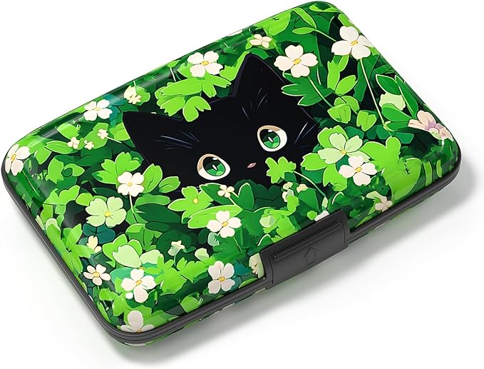 Card Holder Credit Cards Holder for Women RFID wallet women Business Card Holder Wallet Mini Aluminum Card Wallet RFID Blocking Slim Metal Hard Card for Women, Flower Cat by Atufsuat