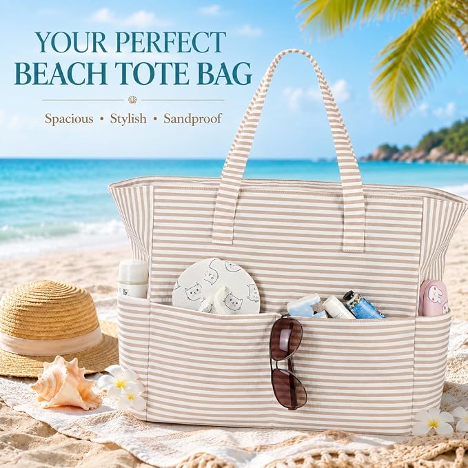 LEDAOU Large Beach Bag for Women, Waterproof Sandproof Tote Bag with Zipper | 36L Pool and Swim bag with Zipper, Wet/Dry pocket and 7 Pockets for Beach Days, Cruises, Vacations and Family travel - Image 8