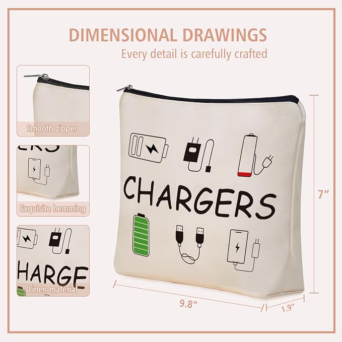 Cable Charger Makeup Bag,Charging Cord Electronics Accessories Travel Pouch | Girlly Canvas Tech Themed Cosmetic & Toiletry Organizer Case, Cute Christmas Birthday Gift for Women Teen Girls,Dorm Traveler - Image 4