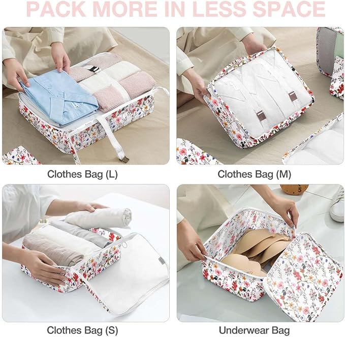 8 Set Packing Cubes for Suitcases, Packing Cube with Shoe, Cosmetics, Clothing, and Accessories Bags for Travel Luggage Organizer Women Men(Retro Flowers) - Image 4